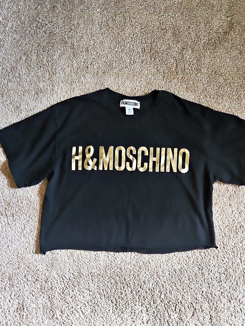 H&M Moschino Graphic Logo Short Sleeve Tee in Black & Gold